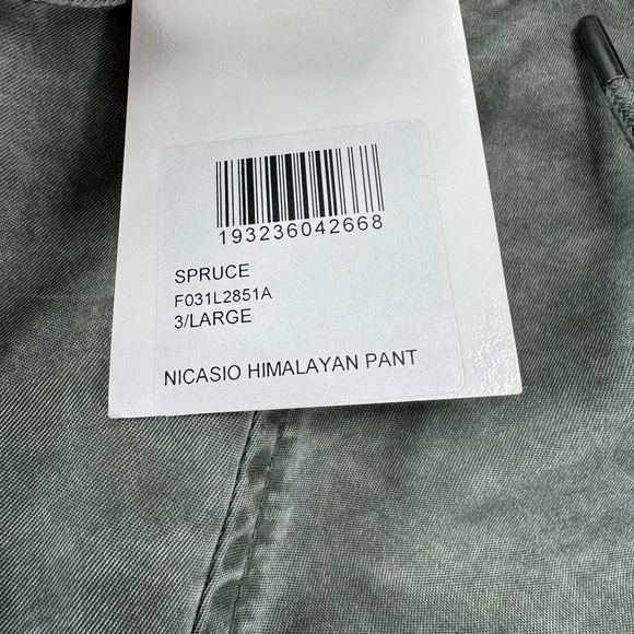 NWT JOHN ELLIOTT Nicasio Himalayan Pant Mens 3/Large Green Drawstring Cuff $378